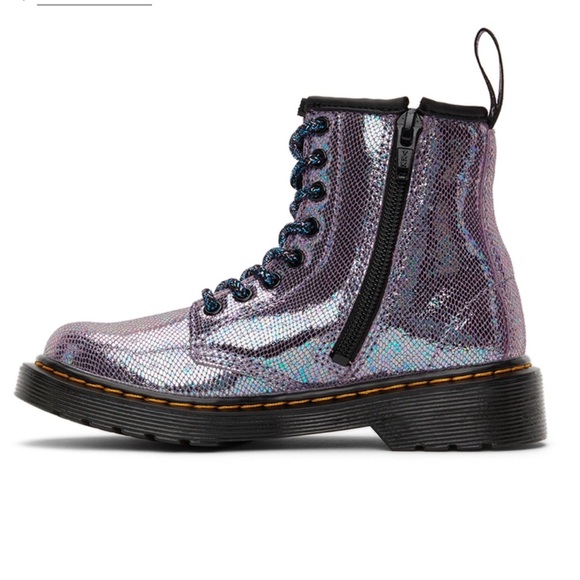 Dr. Martens Shimmering iridescent Purple Combat Boots doc metallic kid 4 adult 6 - Picture 4 of 11